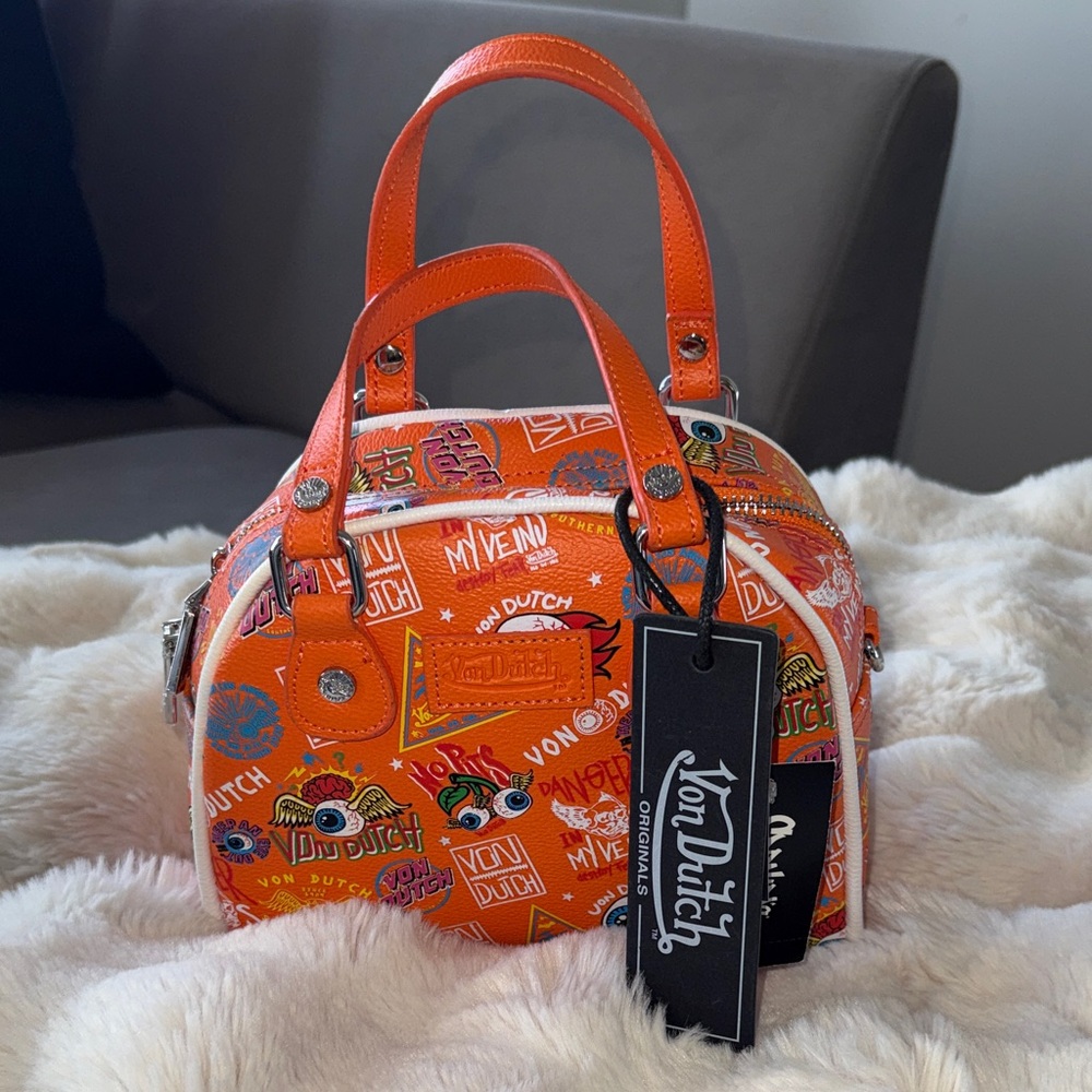 Von Dutch Orange Graphic Mini Satchel